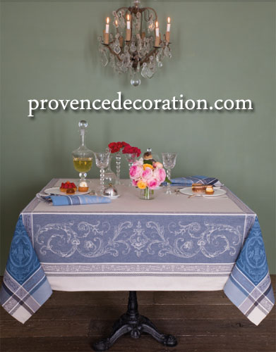 French Jacquard tablecloth, Teflon (Versailles. raw / bleu) - Click Image to Close
